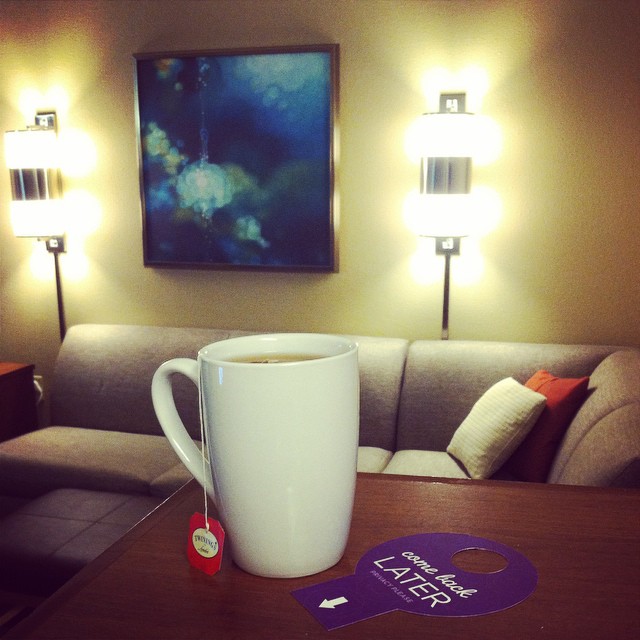 2 days in to our 4 day trip down to #NewOrleans – some sweet recovery time on a rainy morning in #ATL @hyattplace ️️ #morning #tea #rest