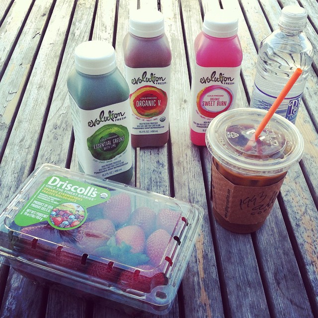 Pit stop at @wholefoodsmarket for some afternoon snack essentials: #strawberries #icedcoffee and @evolutionfresh #juice ️️ #wholefoods #health #healthy #eats